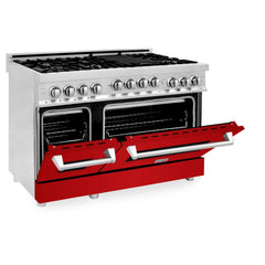 ZLINE 48 Inch 6.0 cu. ft. Range with Gas Stove and Gas Oven in Stainless Steel and Red Gloss Door, RG-RG-48 - Smart Kitchen Lab