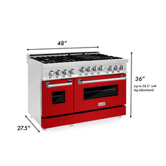 ZLINE 48 Inch 6.0 cu. ft. Range with Gas Stove and Gas Oven in Stainless Steel and Red Gloss Door, RG-RG-48 - Smart Kitchen Lab