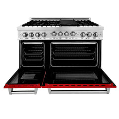 ZLINE 48 Inch 6.0 cu. ft. Range with Gas Stove and Gas Oven in Stainless Steel and Red Gloss Door, RG-RG-48 - Smart Kitchen Lab