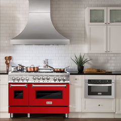 ZLINE 48 Inch 6.0 cu. ft. Range with Gas Stove and Gas Oven in Stainless Steel and Red Gloss Door, RG-RG-48 - Smart Kitchen Lab