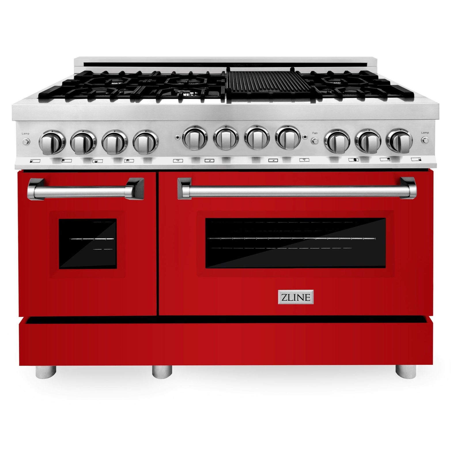 ZLINE 48 Inch 6.0 cu. ft. Range with Gas Stove and Gas Oven in Stainless Steel and Red Gloss Door, RG-RG-48 - Smart Kitchen Lab