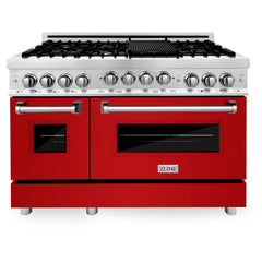 ZLINE 48 Inch 6.0 cu. ft. Range with Gas Stove and Gas Oven in Stainless Steel and Red Gloss Door, RG-RG-48 - Smart Kitchen Lab