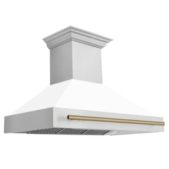 ZLINE 48 Inch Autograph Edition Range Hood with White Matte Shell and Champagne Bronze Handle, 8654STZ-WM48-CB - Smart Kitchen Lab