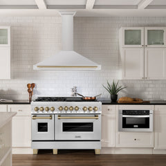 ZLINE 48 Inch Autograph Edition Stainless Steel Range Hood with Champagne Bronze Handle, KB4STZ-48-CB - Smart Kitchen Lab