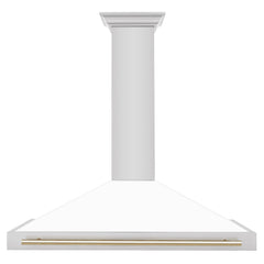 ZLINE 48 Inch Autograph Edition Stainless Steel Range Hood with White Matte Shell and Gold Handle, KB4STZ-WM48-G - Smart Kitchen Lab