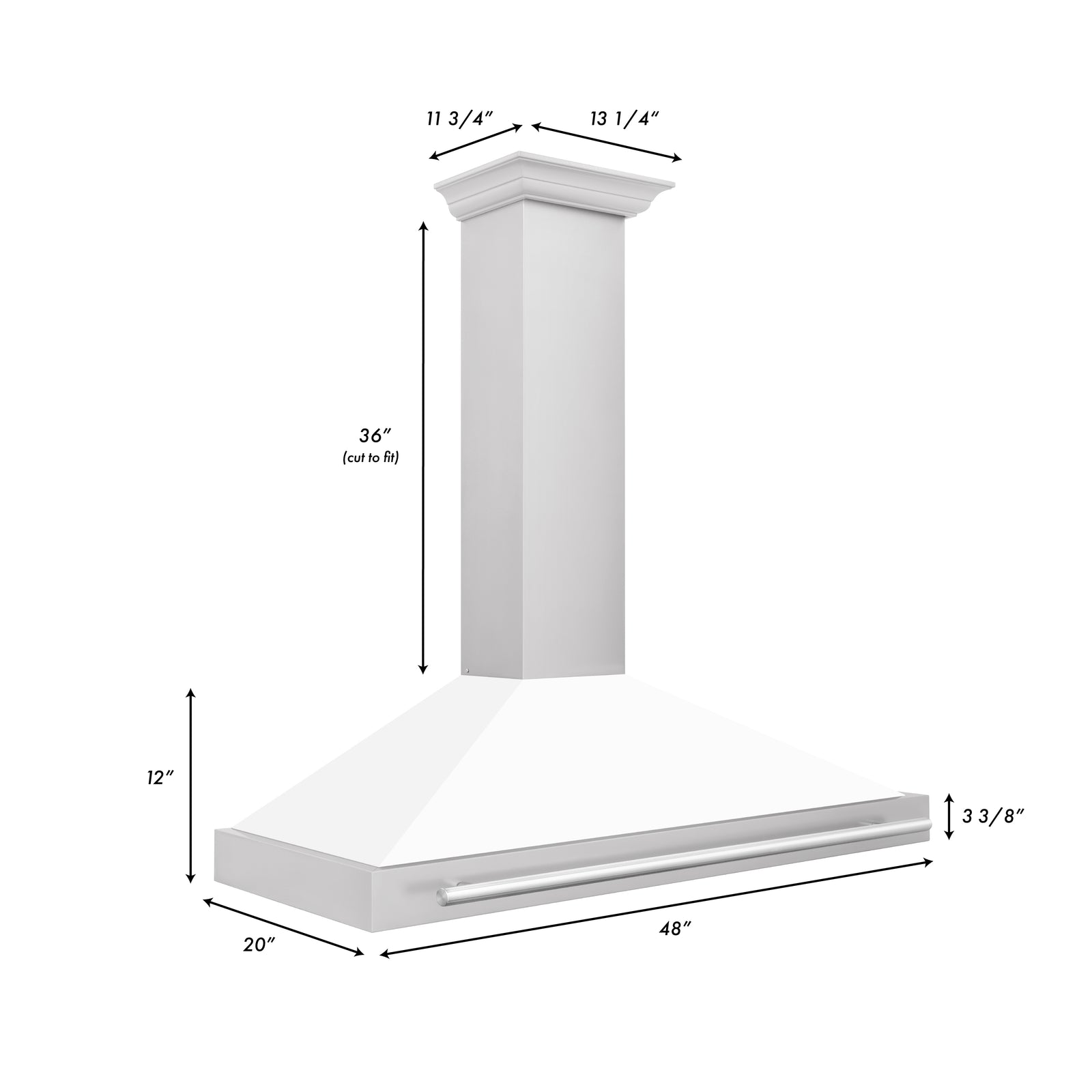 ZLINE 48 Inch Stainless Steel Range Hood with White Matte Shell and Stainless Steel Handle, KB4STX-WM-48 - Smart Kitchen Lab