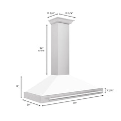 ZLINE 48 Inch Stainless Steel Range Hood with White Matte Shell and Stainless Steel Handle, KB4STX-WM-48 - Smart Kitchen Lab