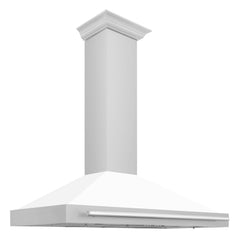 ZLINE 48 Inch Stainless Steel Range Hood with White Matte Shell and Stainless Steel Handle, KB4STX-WM-48 - Smart Kitchen Lab