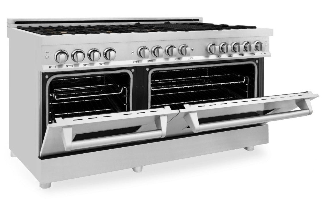 ZLINE 60 in. Professional Gas Burner with Brass Burners, 7.6 cu. ft. Electric Oven in Stainless Steel, RA-BR-60 - Smart Kitchen Lab