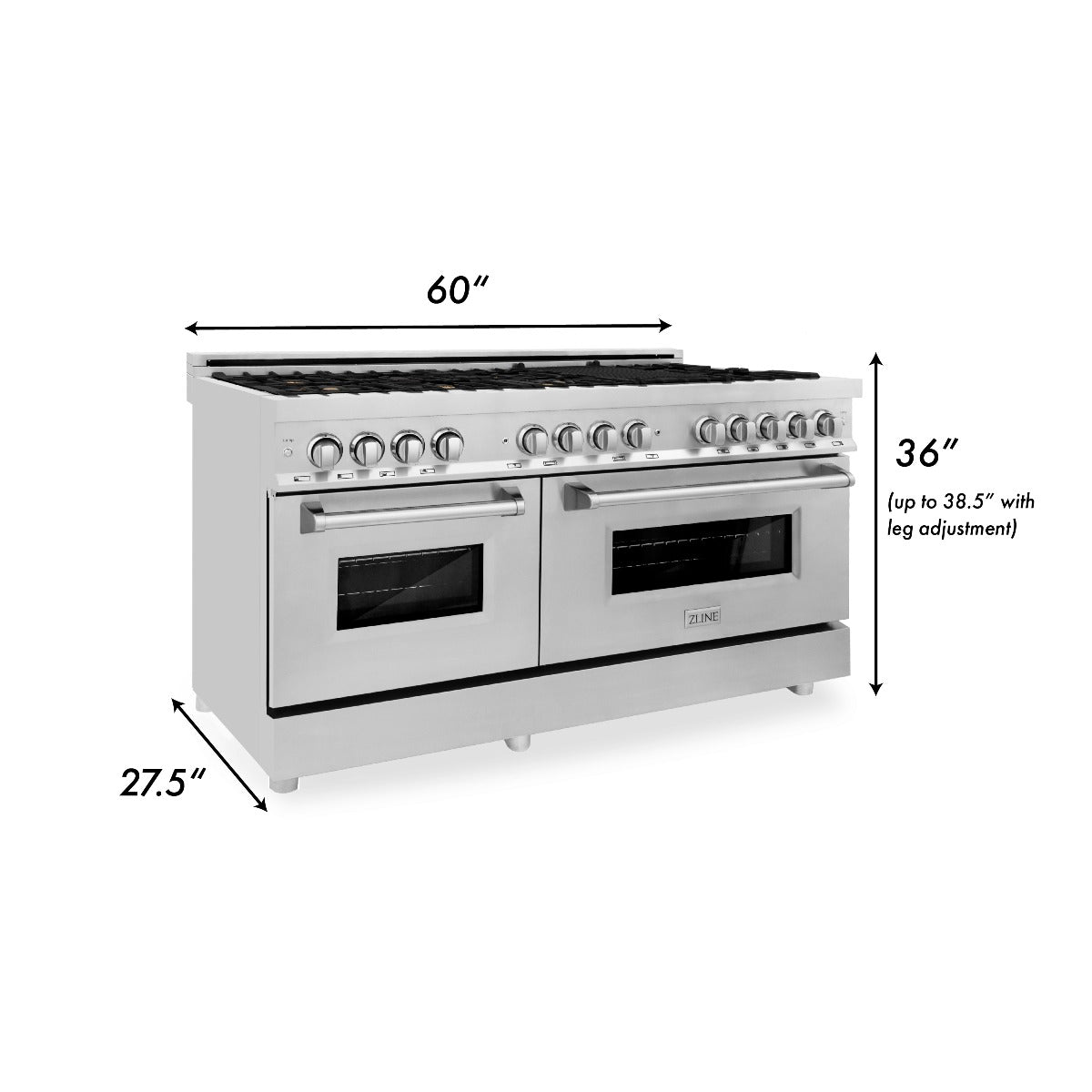 ZLINE 60 in. Professional Gas Burner with Brass Burners, 7.6 cu. ft. Electric Oven in Stainless Steel, RA-BR-60 - Smart Kitchen Lab