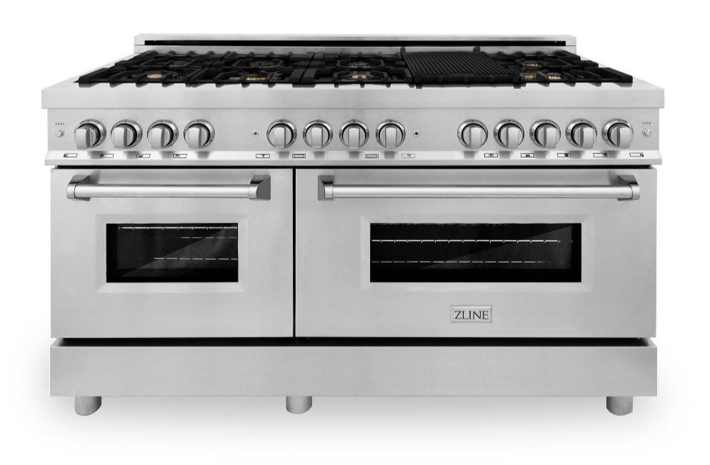 ZLINE 60 in. Professional Gas Burner with Brass Burners, 7.6 cu. ft. Electric Oven in Stainless Steel, RA-BR-60 - Smart Kitchen Lab
