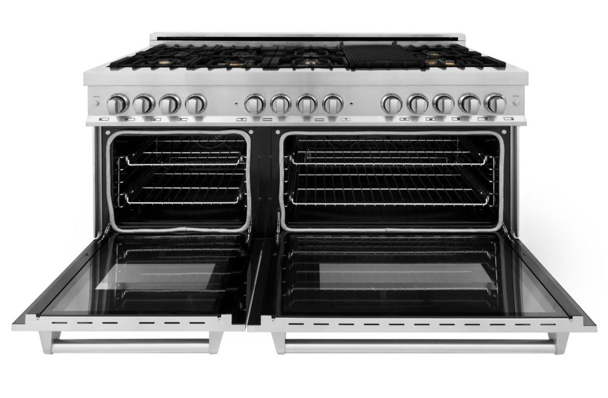 ZLINE 60 in. Professional Gas Burner with Brass Burners, 7.6 cu. ft. Electric Oven in Stainless Steel, RA-BR-60 - Smart Kitchen Lab