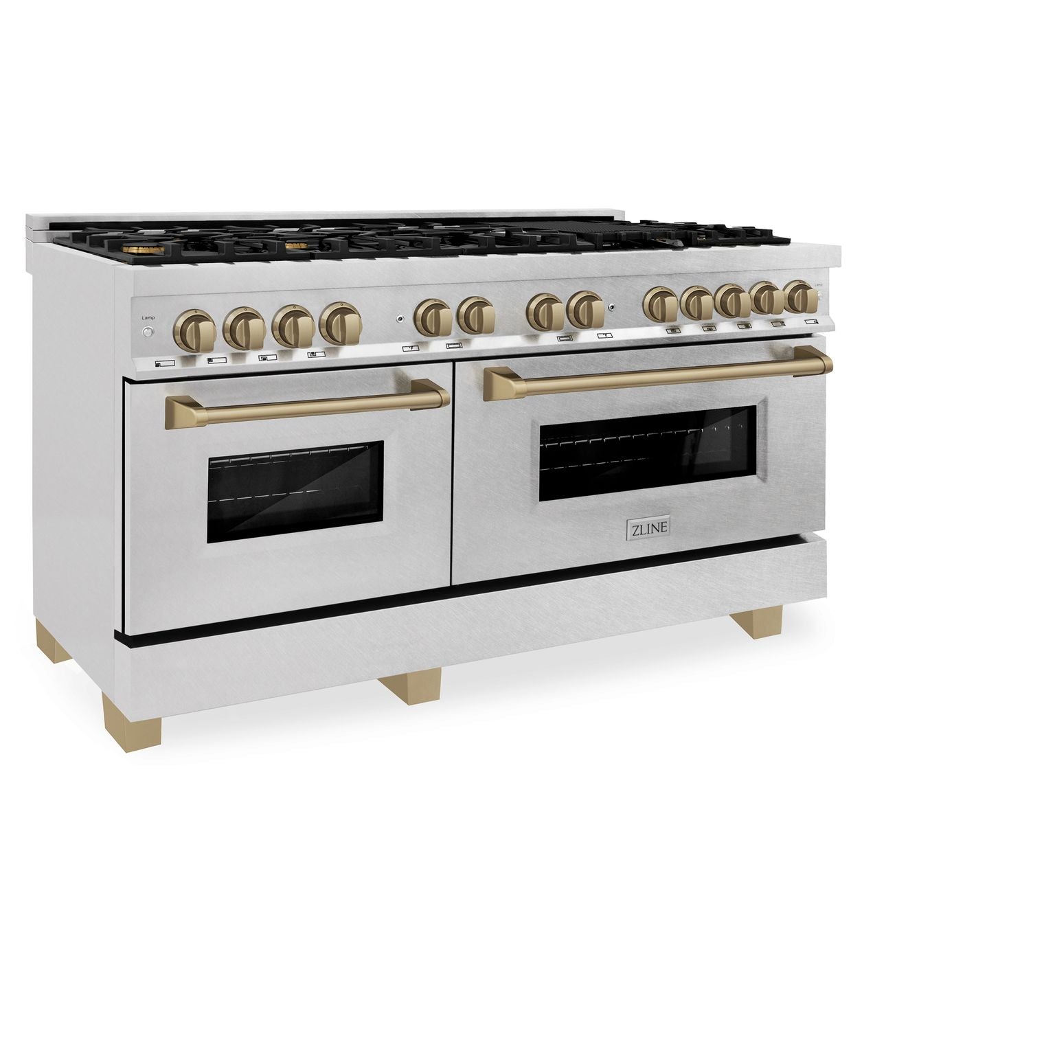 ZLINE 60 Inch Autograph Edition Dual Fuel Range in DuraSnow Stainless Steel with Champagne Bronze Accents, RASZ-SN-60-CB - Smart Kitchen Lab
