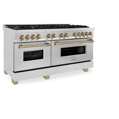 ZLINE 60 Inch Autograph Edition Dual Fuel Range in DuraSnow Stainless Steel with Champagne Bronze Accents, RASZ-SN-60-CB - Smart Kitchen Lab