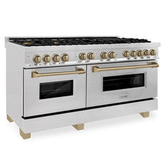 ZLINE 60 Inch Autograph Edition Dual Fuel Range in DuraSnow Stainless Steel with Champagne Bronze Accents, RASZ-SN-60-CB - Smart Kitchen Lab