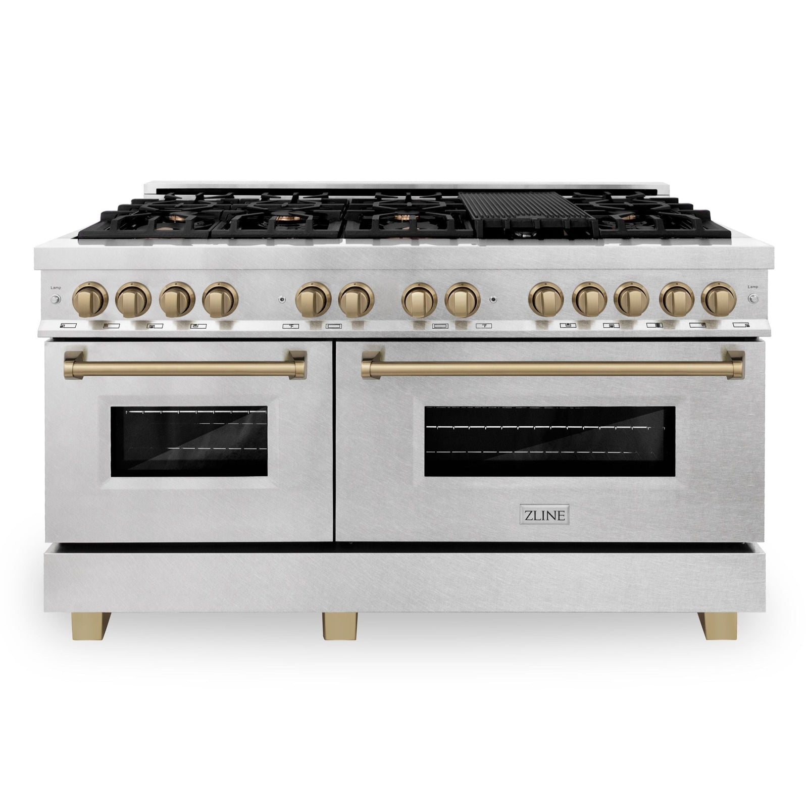 ZLINE 60 Inch Autograph Edition Dual Fuel Range in DuraSnow Stainless Steel with Champagne Bronze Accents, RASZ-SN-60-CB - Smart Kitchen Lab