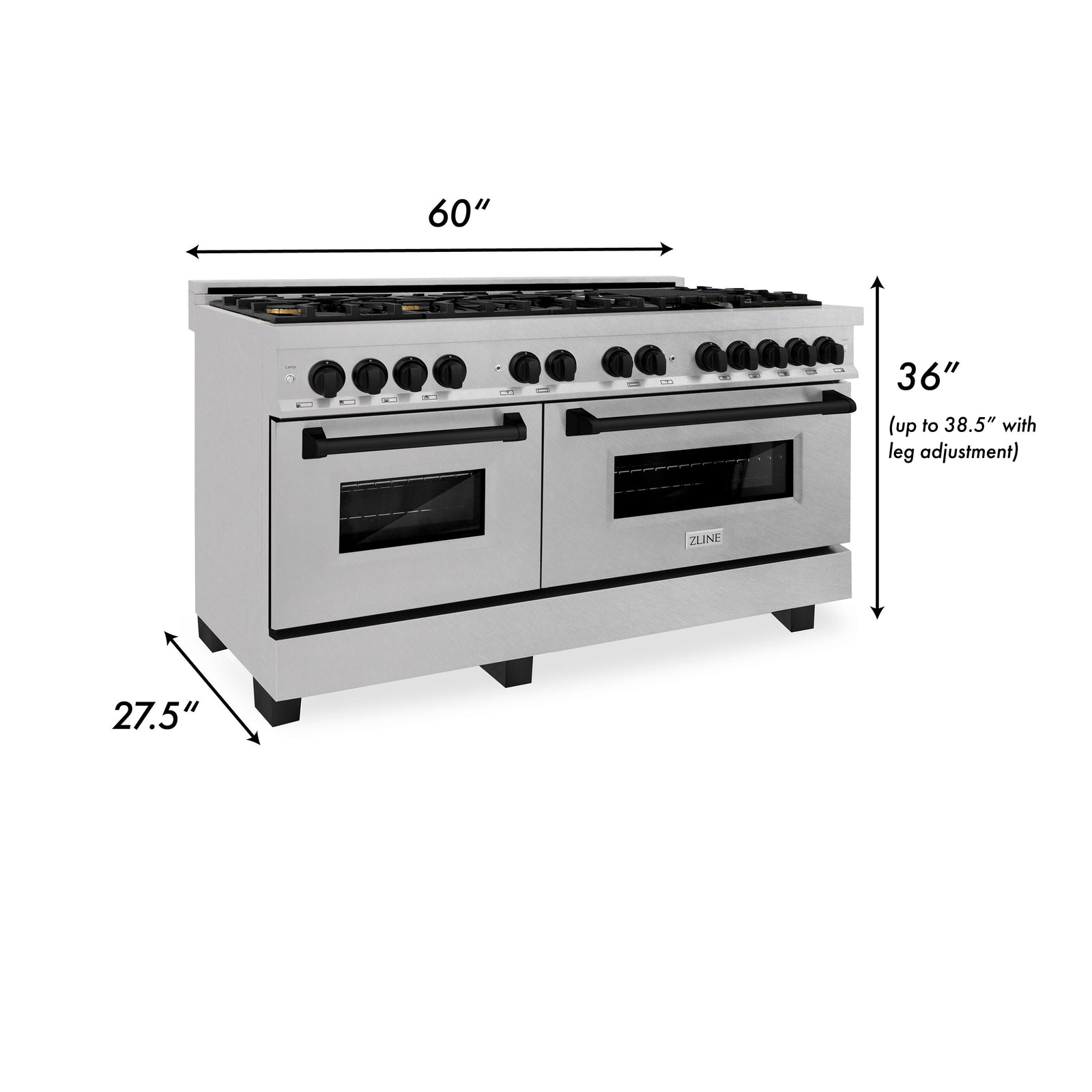 ZLINE 60 Inch Autograph Edition Dual Fuel Range in Stainless Steel with Matte Black Accents, RASZ-60-MB - Smart Kitchen Lab