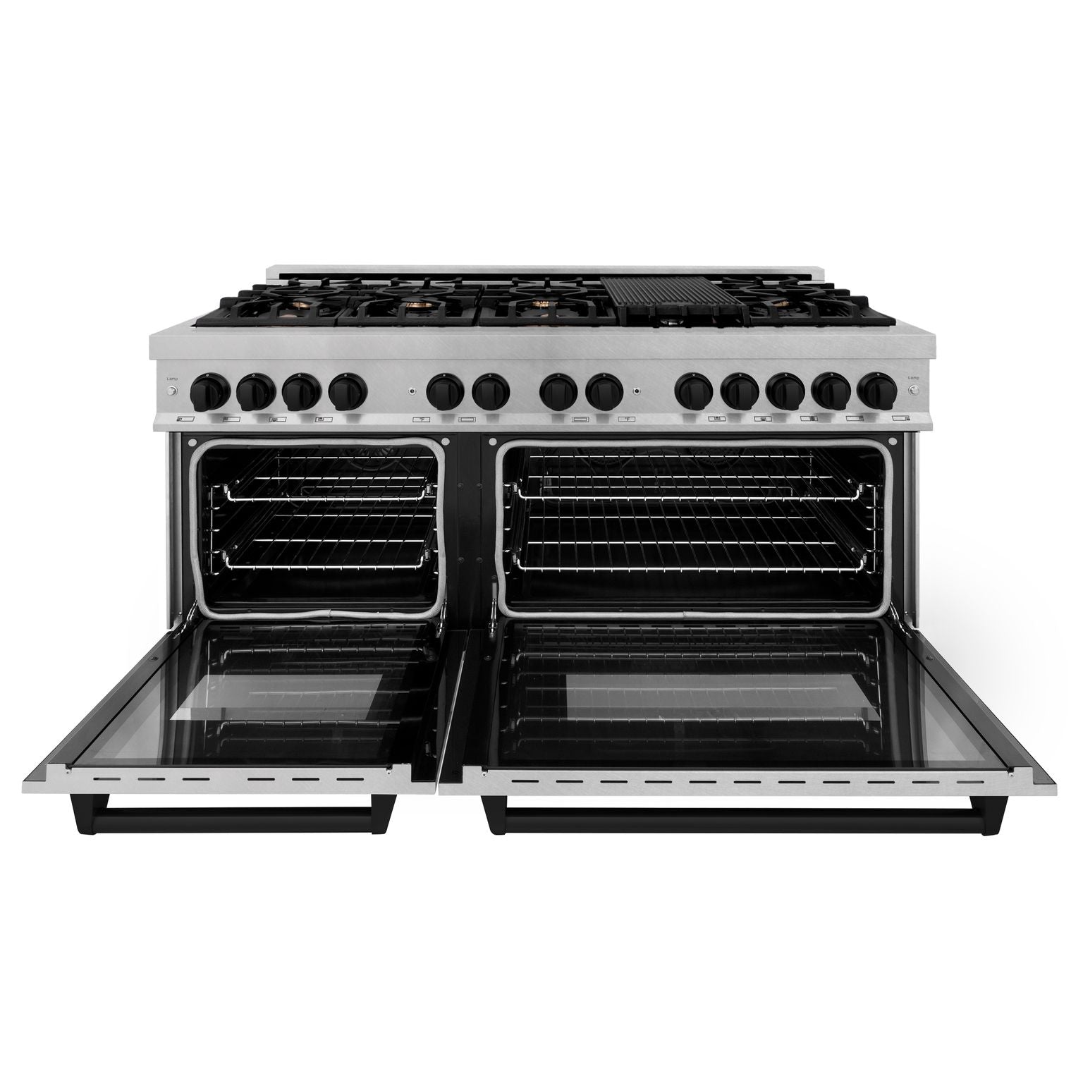 ZLINE 60 Inch Autograph Edition Dual Fuel Range in Stainless Steel with Matte Black Accents, RASZ-60-MB - Smart Kitchen Lab