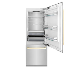 ZLINE Autograph 30 In. 16.1 cu. ft. Built-In Refrigerator with Internal Water and Ice Dispenser with Gold Accents, RBIVZ-304-30-G - Smart Kitchen Lab