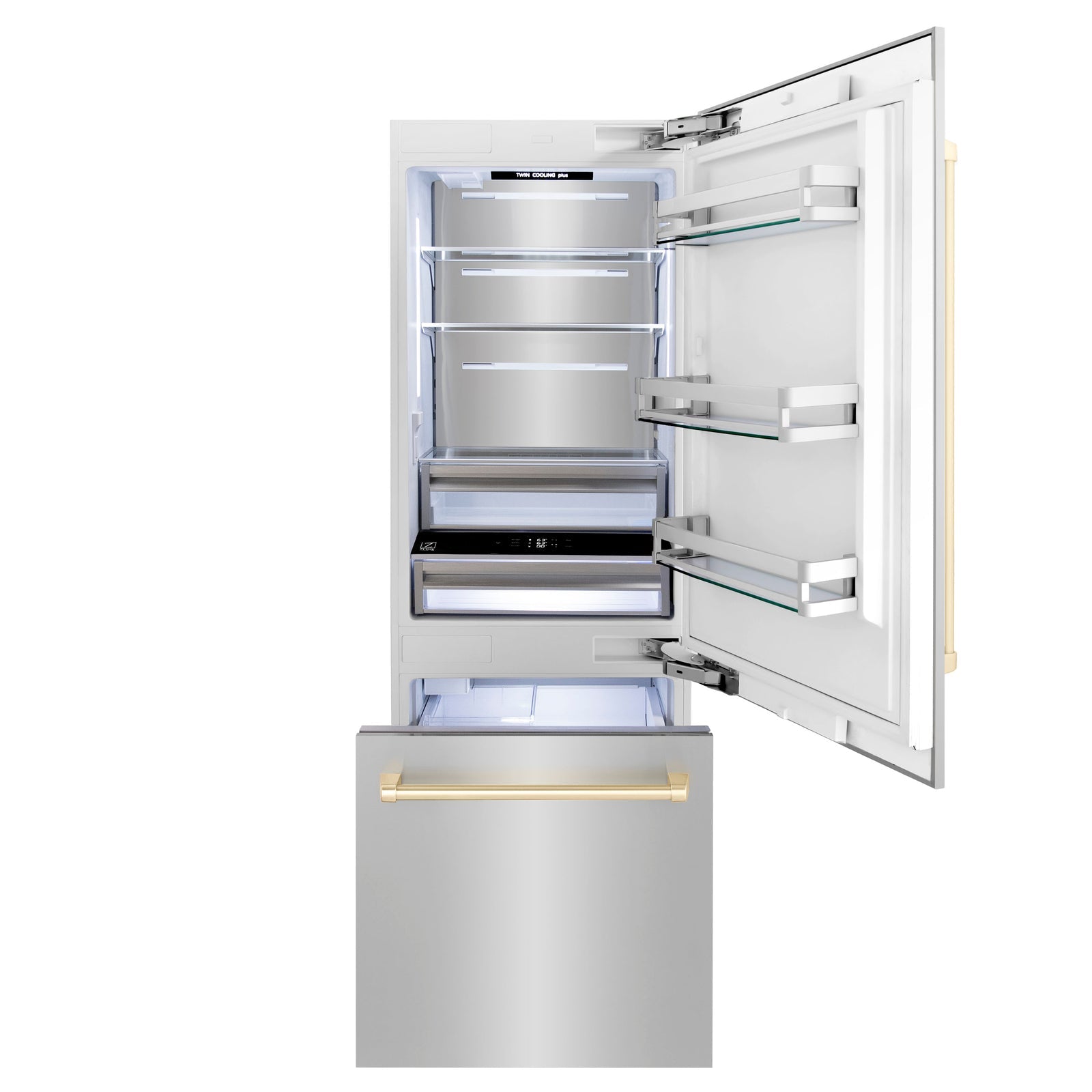 ZLINE Autograph 30 In. 16.1 cu. ft. Built-In Refrigerator with Internal Water and Ice Dispenser with Gold Accents, RBIVZ-304-30-G - Smart Kitchen Lab