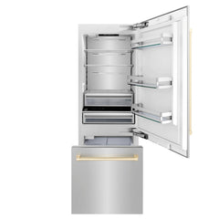 ZLINE Autograph 30 In. 16.1 cu. ft. Built-In Refrigerator with Internal Water and Ice Dispenser with Gold Accents, RBIVZ-304-30-G - Smart Kitchen Lab