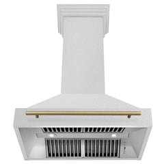 ZLINE Autograph 36 Inch DuraSnow® Stainless Steel Range Hood with DuraSnow® Shell and Champagne Bronze Handle, 8654SNZ-36-CB - Smart Kitchen Lab