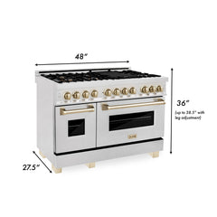 ZLINE Autograph 48 in. Gas Burner/Electric Oven in DuraSnow® Stainless Steel with Gold Accents, RASZ-SN-48-G - Smart Kitchen Lab