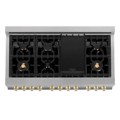 ZLINE Autograph 48 in. Gas Burner/Electric Oven in DuraSnow® Stainless Steel with Gold Accents, RASZ-SN-48-G - Smart Kitchen Lab