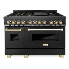 ZLINE Autograph 48 in. Gas Burner/Electric Oven in Stainless Steel with Gold Accents, RAZ-48-G - Smart Kitchen Lab