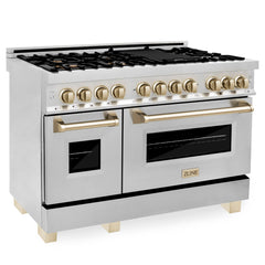 ZLINE Autograph 48 in. Gas Burner/Electric Oven in Stainless Steel with Gold Accents, RAZ-48-G - Smart Kitchen Lab