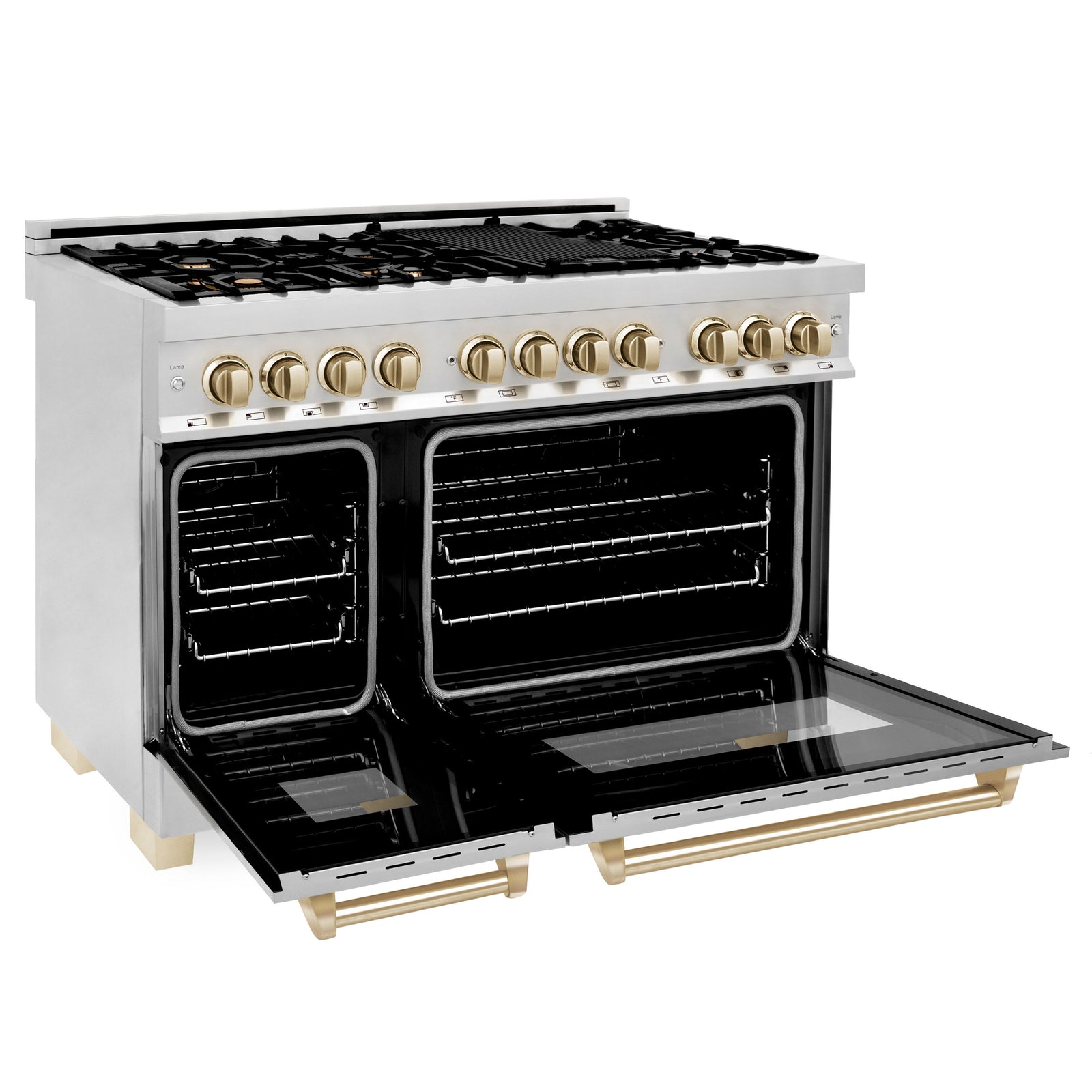 ZLINE Autograph 48 in. Gas Burner/Electric Oven in Stainless Steel with Gold Accents, RAZ-48-G - Smart Kitchen Lab