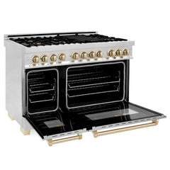 ZLINE Autograph 48 in. Gas Burner/Electric Oven in Stainless Steel with Gold Accents, RAZ-48-G - Smart Kitchen Lab