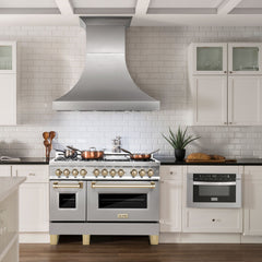 ZLINE Autograph 48 in. Gas Burner/Electric Oven in Stainless Steel with Gold Accents, RAZ-48-G - Smart Kitchen Lab