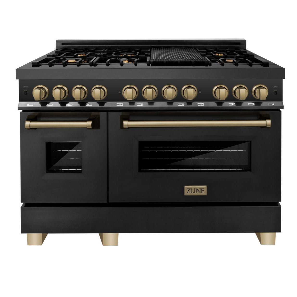 ZLINE Autograph 48 in. Range with Gas Burner, Electric Oven in Stainless Steel with Champagne Bronze Accents, RAZ-48-CB - Smart Kitchen Lab