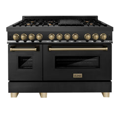 ZLINE Autograph 48 in. Range with Gas Burner, Electric Oven in Stainless Steel with Champagne Bronze Accents, RAZ-48-CB - Smart Kitchen Lab