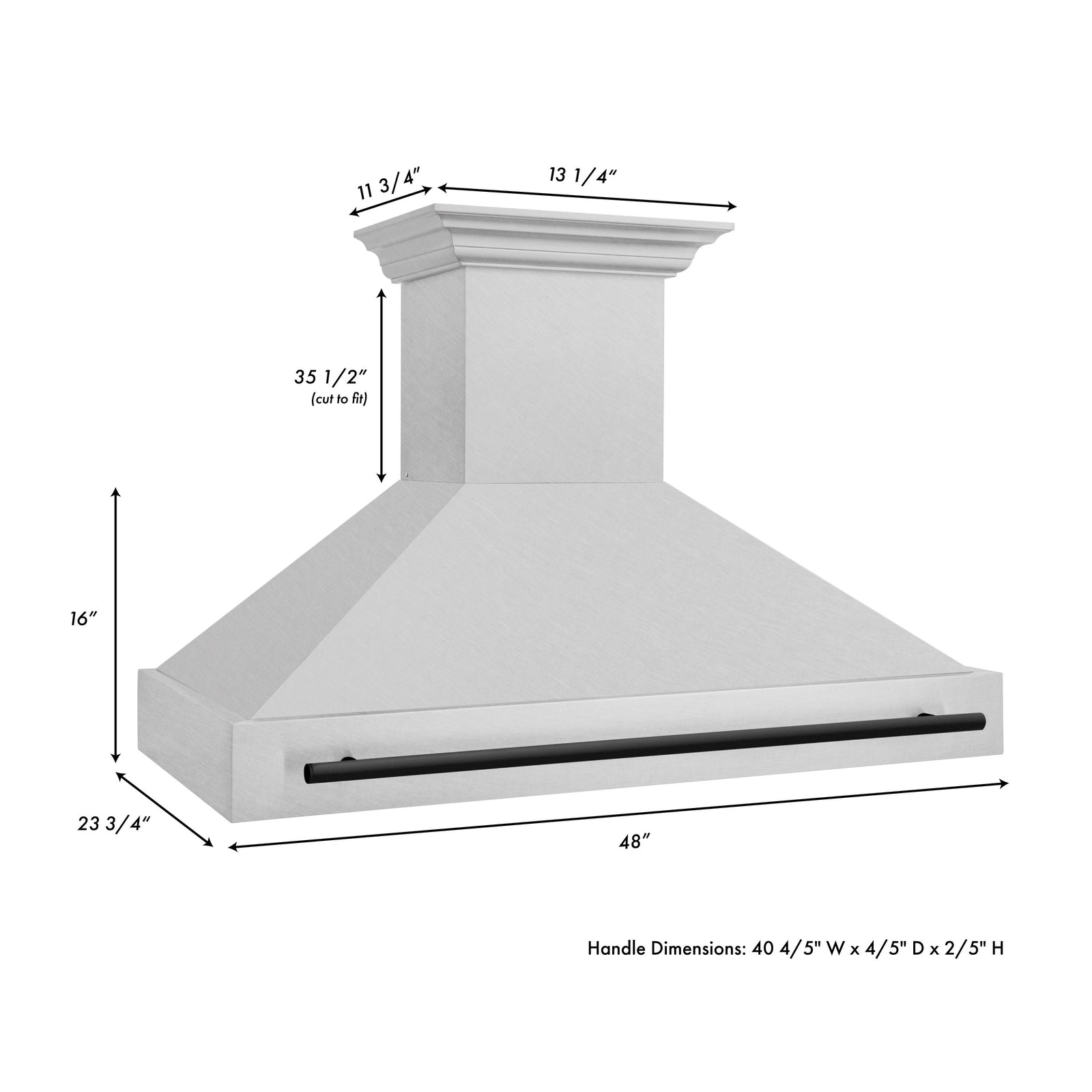 ZLINE Autograph 48 Inch DuraSnow® Stainless Steel Range Hood with DuraSnow® Shell and Matte Black Handle, 8654SNZ-48-MB - Smart Kitchen Lab