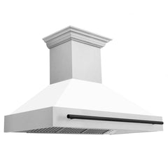 ZLINE Autograph 48 Inch DuraSnow® Stainless Steel Range Hood with White Matte Shell and Matte Black Handle, 8654SNZ-WM48-MB - Smart Kitchen Lab
