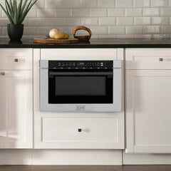 ZLINE Autograph Edition 24" 1.2 cu. ft. Built-in Microwave Drawer with a Traditional Handle in Stainless Steel and Matte Black Accents, MWDZ-1-H-MB - Smart Kitchen Lab