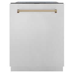 ZLINE Autograph Edition 24 In. Tall Dishwasher, Touch Control, in Stainless Steel with Champagne Bronze Handle, DWMTZ-304-24-CB - Smart Kitchen Lab