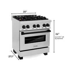ZLINE Autograph Edition 30 in. 4.0 cu. ft. Dual Fuel Range with Gas Stove and Electric Oven in Stainless Steel with Matte Black Accents, RAZ-30-MB - Smart Kitchen Lab