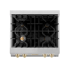 ZLINE Autograph Edition 30 in. Porcelain Rangetop with 4 Gas Burners in DuraSnow® Stainless Steel and Gold Accents, RTSZ-30-G - Smart Kitchen Lab