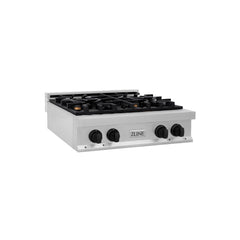 ZLINE Autograph Edition 30 in. Porcelain Rangetop with 4 Gas Burners in DuraSnow® Stainless Steel and Matte Black Accents, RTSZ-30-MB - Smart Kitchen Lab