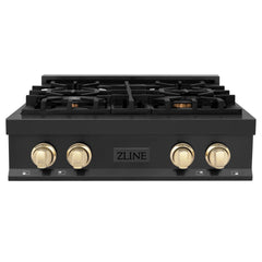 ZLINE Autograph Edition 30 in. Porcelain Rangetop with 4 Gas Burners in Stainless Steel and Gold Accents, RTZ-30-G - Smart Kitchen Lab