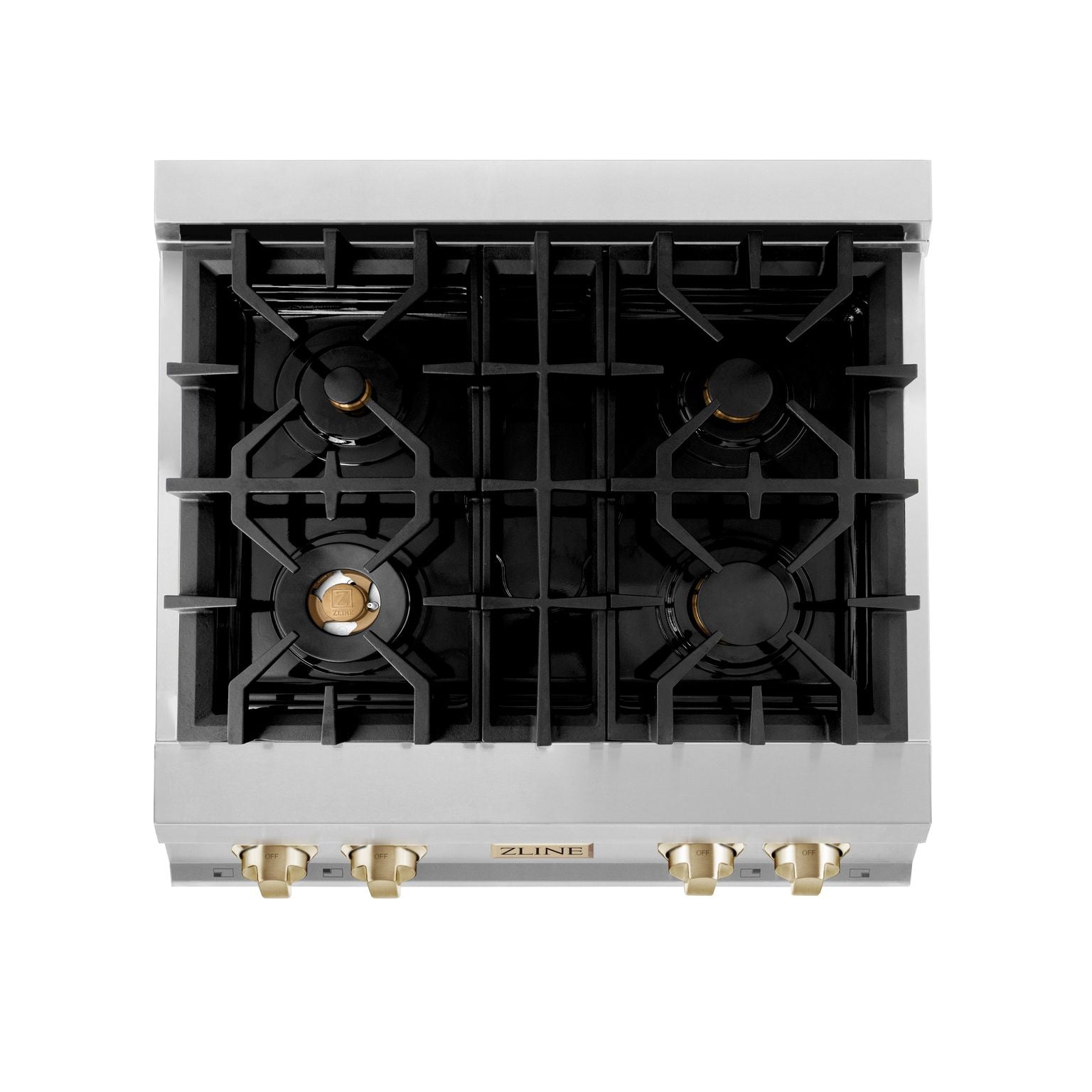 ZLINE Autograph Edition 30 in. Porcelain Rangetop with 4 Gas Burners in Stainless Steel and Gold Accents, RTZ-30-G - Smart Kitchen Lab