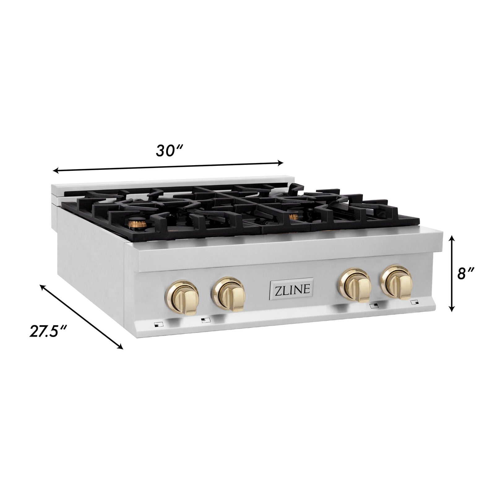 ZLINE Autograph Edition 30 in. Porcelain Rangetop with 4 Gas Burners in Stainless Steel and Gold Accents, RTZ-30-G - Smart Kitchen Lab
