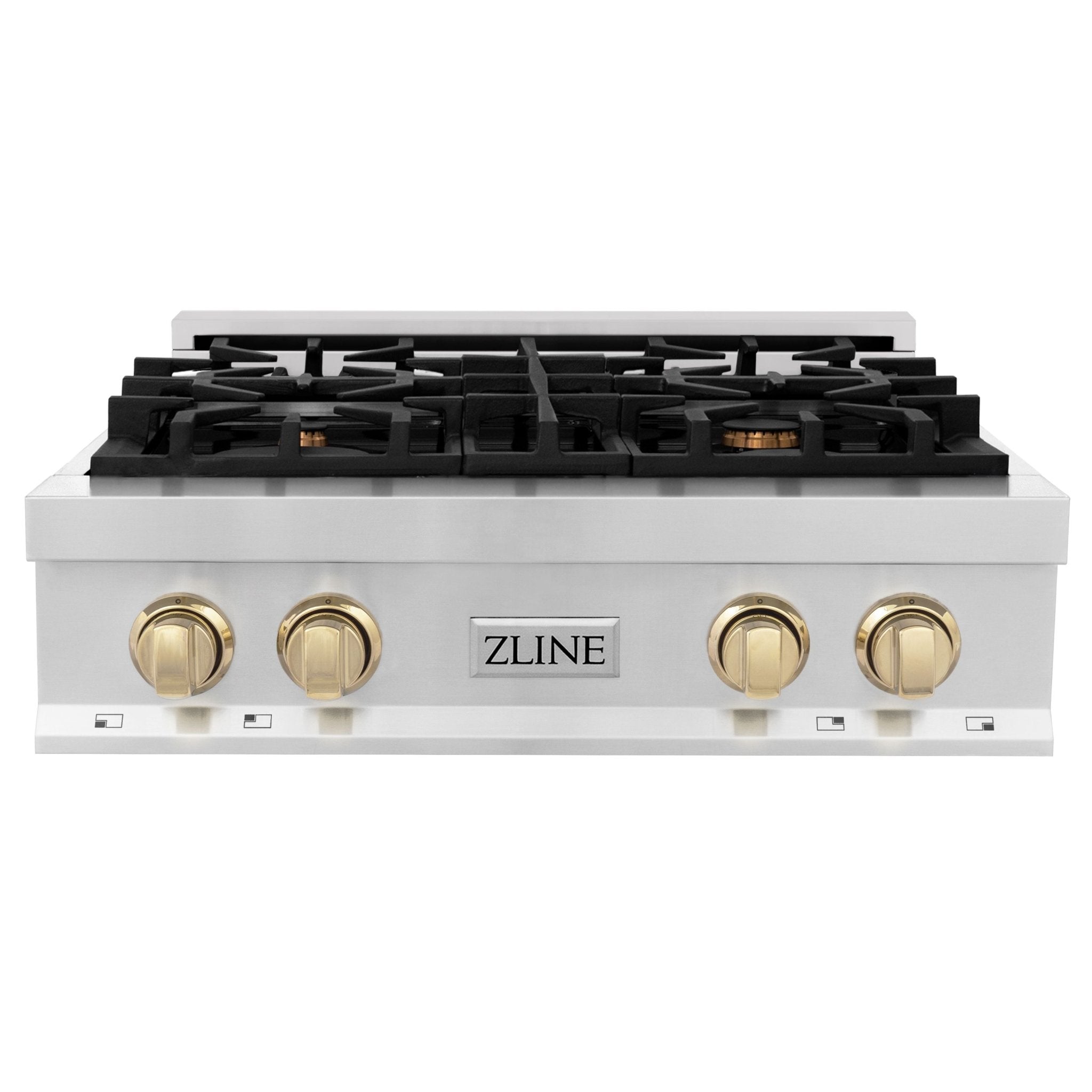 ZLINE Autograph Edition 30 in. Porcelain Rangetop with 4 Gas Burners in Stainless Steel and Gold Accents, RTZ-30-G - Smart Kitchen Lab