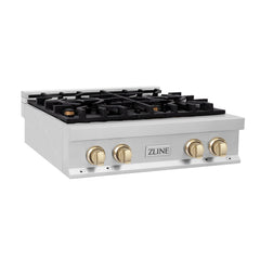 ZLINE Autograph Edition 30 in. Porcelain Rangetop with 4 Gas Burners in Stainless Steel and Gold Accents, RTZ-30-G - Smart Kitchen Lab