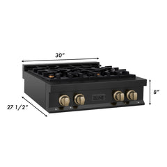 ZLINE Autograph Edition 30 In. Rangetop with 4 Gas Burners in Black Stainless Steel and Champagne Bronze Accents, RTBZ-30-CB - Smart Kitchen Lab