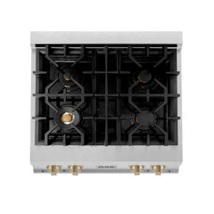 ZLINE Autograph Edition 30 In. Rangetop with 4 Gas Burners in DuraSnow®Stainless Steel and Champagne Bronze Accents, RTSZ-30-CB - Smart Kitchen Lab