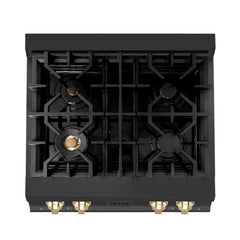 ZLINE Autograph Edition 30 Inch Porcelain Rangetop with 4 Gas Burners in Black Stainless Steel and Gold Accents, RTBZ-30-G - Smart Kitchen Lab